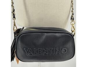 Mario Valentino Bella Embossed Leather Camera Crossbody Bag Navy Blue NWT